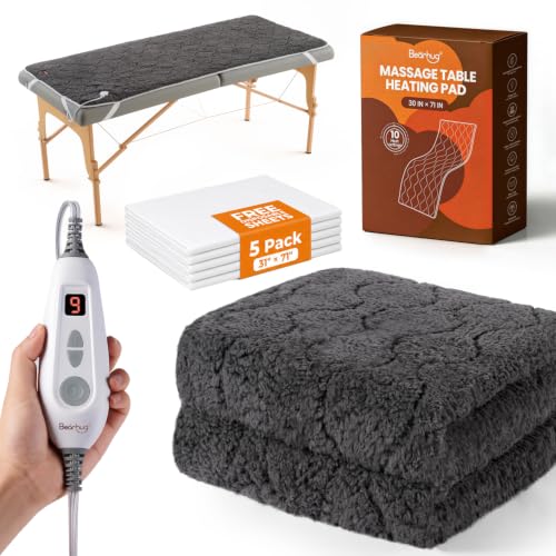 Image of Bearhug Massage Table Warmer with 5 Disposable Table Liners, 71 x 30 in 5-Layer Sherpa Heating Pad for Spa and Esthetician Tables, 10 Heat Settings, 90-108F NTC Control, 19 ft Cord, Machine Washable
