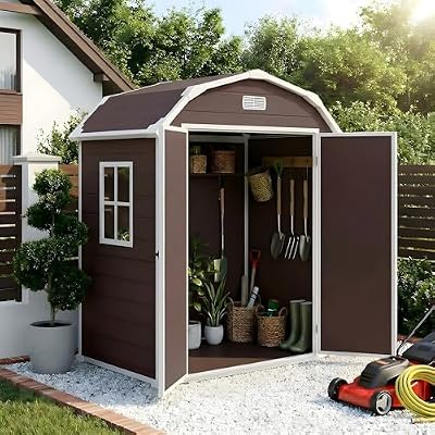 Outdoor Storage Shed 6 x 4.5 ft, Garden Resin Tool Shed with Window&Vents,Lockable Door&Ramp,Waterproof Storage Shed with Floor Suitable for Patios,Gardens, Backyards and Construction Sites