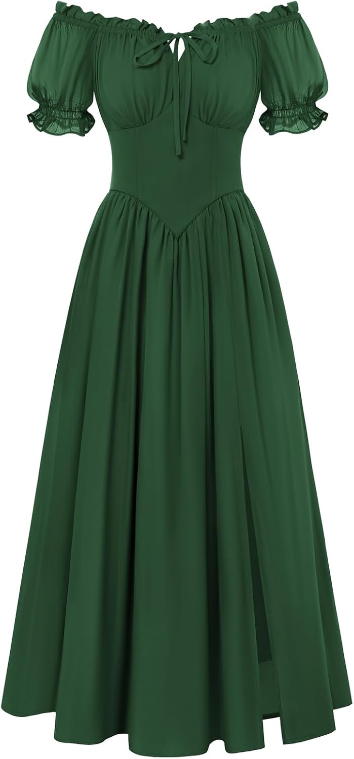 Scarlet Darkness Corset Dress for Women Off Shoulder Renaissance Costume Short Sleeve Milkmaid Dresses with Pockets