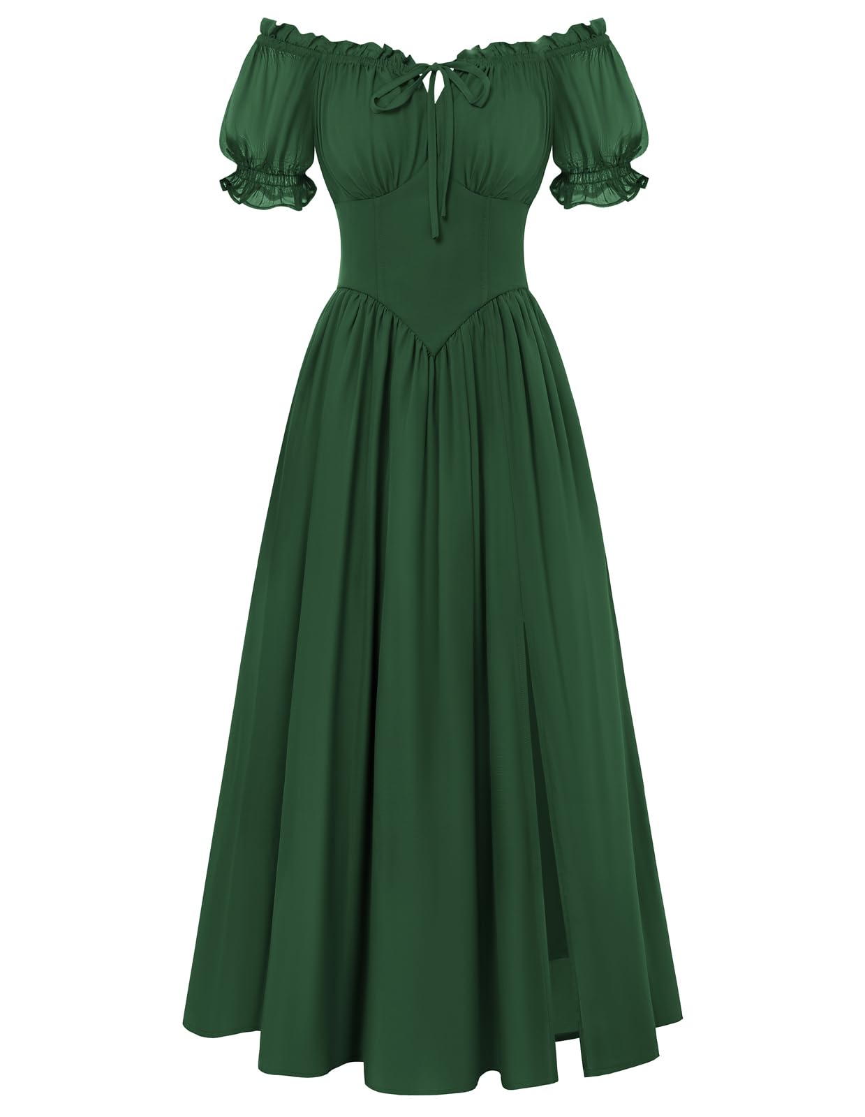 Scarlet Darkness Renaissance Costume Women Pirate Corset Dress Miklmaid Off Shoulder Maxi Dresses with Sleeves Forest Green 2XL