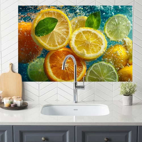 Image of Lemon Orange Citrus Backsplash Peel and Stick, 35.4x23.6 in