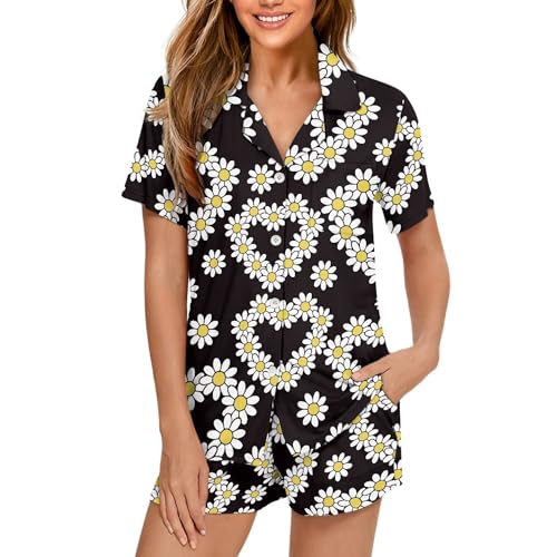 Image of Pjs Womens Short Sleeve Button Down Pajamas Set Two-Piece Nightwear with Pockets