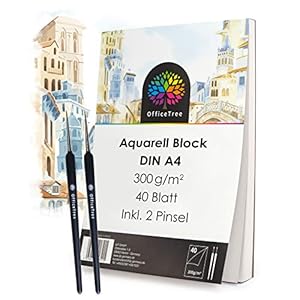 OfficeTree 40 x Aquarellblock A4 300g – Aquarellpapier A4 Weiß – Zeichenblock A4 für Wasserfarben – Papier für…