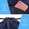 Popuppe Sac Tissu Cordon Imperméable Sac de Sport à Cordon Sac à Dos Plage Piscine pour Tout âge Sac Natation à Ficelle avec Poche Extérieure Zippée pour Sport, Gym, Natation, Voyage(Bleu Marin) #2