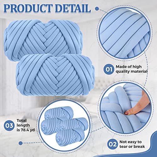 4 Skeins Arm Knitting Yarns 8.8Lbs Washable Giant Wool Yarn Bulk Thick Cotton Tube Chunky Knit Yarn For Hand Knitting Blanket Crochet Craft Pet Diy Pillow Bed (Light Blue) #TOP2