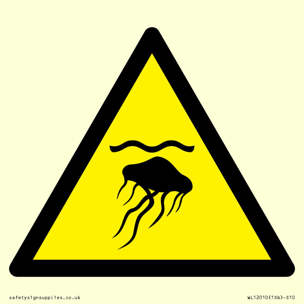 W069 Warning: Jellyfish Sign - 100x100mm - S10