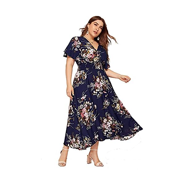 Milumia-Women-Plus-Size-Summer-Floral-Boho-High-Waist-V-Neck-Maxi-Dress Milumia Women Plus Size Summer Floral Boho High Waist V Neck Maxi Dress Blue XX-Large Plus