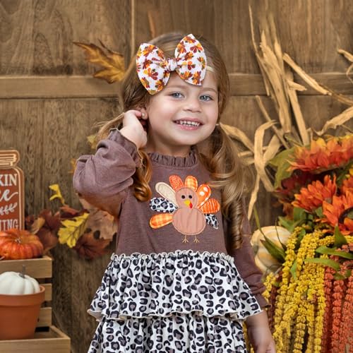 YanJie Thanksgiving Turkey Bows for Baby Girls Fall Headband Bows Thanksgiving Baby Hair Bow Girls Pumpkin Headband Hair Accessories Infant Toddler3