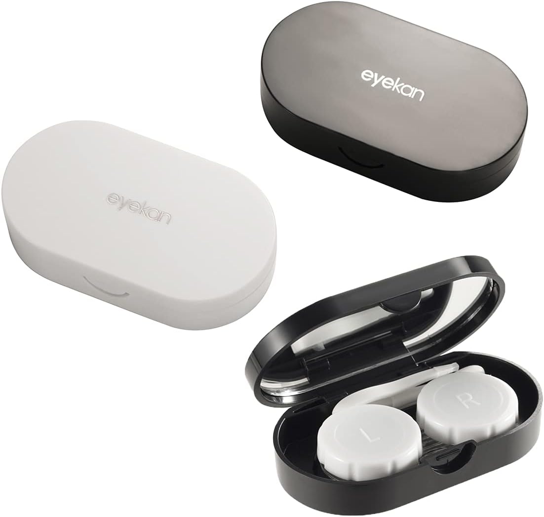 Mini Contact Lens Case,Compact Eye Contact Case for Travelling,Portable Contact Box with Mirror，Cute,Simple style,2PACK (Classic black+Elegant white), 1.5cmTall, 3.8cmW X 6.8cmL, CLCbw