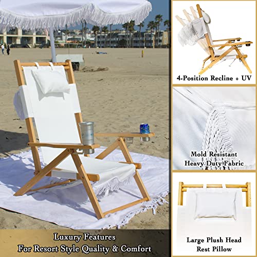 South Bay Beach Life™ - Luxury Beach Chair - Custom, Xl Teak Wood Frame Chairs With Insulated Coolers - Portable Backpack Straps - 4 Position Recline - Uv Resistant - Stainless Steel Parts #TOP3