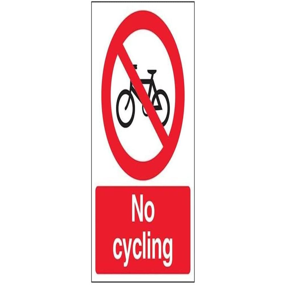 V Safety No Cycling Sign - Portrait - 150mm x 200mm - 1mm Rigid Plastic, Black/Red
