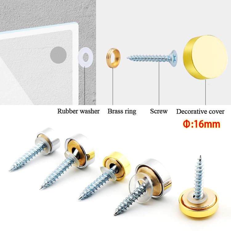 Wopanxye 20 Sets Mirror Screws Caps 16mm Decorative Brushed Covers Hardware hrome Stainless Steel Polished Nails Washer for Glass Signs Bath Plates Panels Coffee Tables Wardrobes Wood Furniture - Image 4