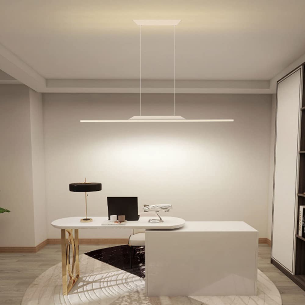 Biała lampa wisząca, ściemniana lampa liniowa LED, długa nordycka lampa do jadalni, restauracji, kuchni, stołu, czarodziejskiego baru (100 cm)