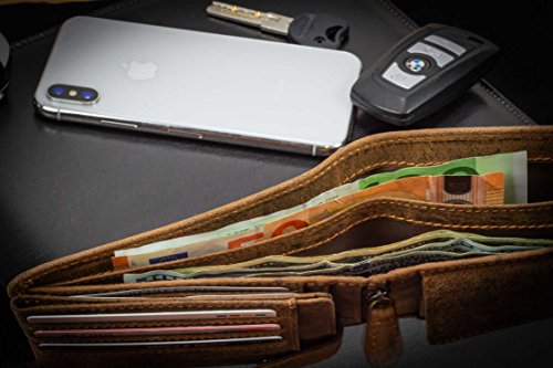 Image of DiLoro Mens Large Leather Bifold Wallet Flip ID Zipper Coin Compartment | Large capacity mens bifold wallet featuring dual flip ID windows, a coin pocket, and a YKK zippered compartment