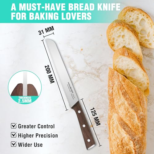HAUSHOF Bread Knife for Homemade Bread 20 cm, High Carbon Stainless Steel Serrated Kitchen Knife, Full Tang Ergonomically Designed Wooden Handle, Ideal for Slicing Bread, Bagels, Cake - Image 3