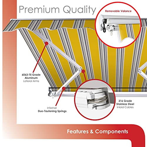 Advaning Luxury Series, 12'X10' Electric Retractable Awning, Premium Quality Fully Assembled Uv+ Sun Shade Canopy, Sunny Yellow Stripes, Ea1210-A423H2 #TOP4