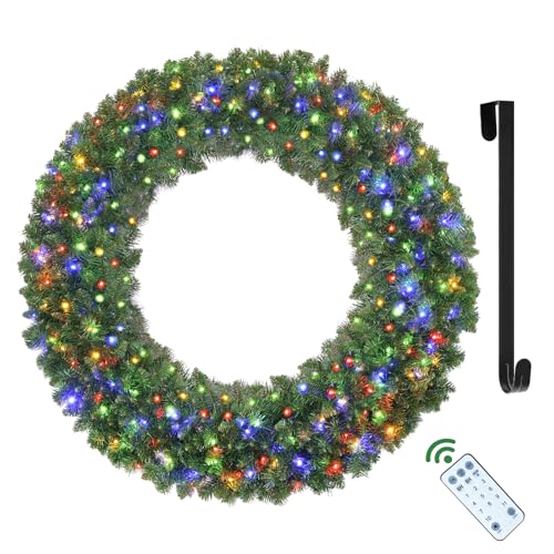Holilite 48-Inch Pre-Lit Christmas Wreath - Outdoor Holiday Wreath with