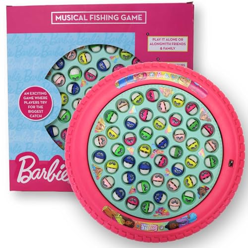 Image of Mattel Barbie Musical Rotating Fishing Game with 45 Fishes & 4 Fishing Poles | Battery Operated Learning Toy | Fun & Educational Multiplayer Board Game|Birthday Gift for Kids 3+ Years(Pink)