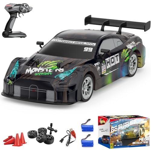 Dollox RC Drift Car 1/16 Scale Remote Control Car 2.4GHz 4WD 30+KM/H High Speed Vehicle with LED Lights, Extra Drifting Tires Racing Black Vehicle...