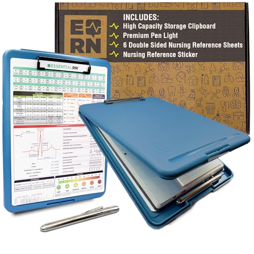 Essential RN Portapapeles de enfermería con almacenamiento, hojas de trucos y juego de luces de bolígrafo, portapapeles de enfermería de alta calidad con referencias de edición médica y de enfermería