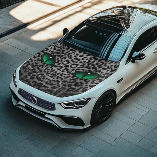 Image of Green Eyes Leopard Print Car Hood Cover Stretch Polyester Car Hood Waterproof Cover All Weather Universal Car Hood Protective Accessories for SUV Sedan Truck Pickup