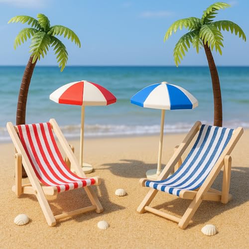 6 STK Strand-Mikrolandschaft Miniatur Strand Stuhl Mini Liegestuhl Deko Palme Sonnenschirm Micro Landschaft