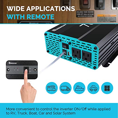 Renogy 2000W 12V Pure Sine Wave Battery Converter, ETL Listed with Built-in 5V/2.1A USB port,and AC Hardwire Port Solar Power Inverter