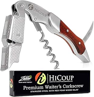 Hicoup Wine Opener - Professional Corkscrew Wine Bottle Opener w/ Foil Cutter - Manual Wine Key Bottle Openers for Waiters, Bartenders & Home