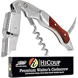 Waiters Corkscrew by HiCoup - Professional Stainless Steel with Red Pear Wood Inlay All-in-one Corkscrew, Bottle Opener and Foil Cutter, The Favoured Wine Opener of Sommeliers, Waiters and Bartenders