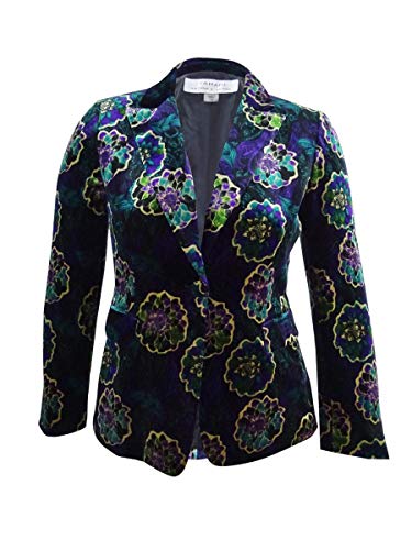Tahari ASL Womens Printed One-Button Velvet Jacket Black 16