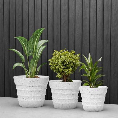 Image of YUCCABE ITALIA FOXB BR Pots for Plants Highly Durable Polymers Lightweight Indoor Outdoor Flower Pot Planter Marble White Set of 3 (12, 14, 18 Inches)
