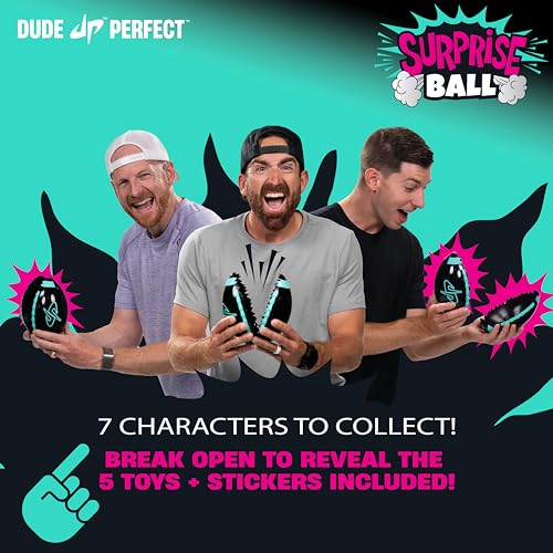 Dude Perfect Surprise Ball for Kids with 5 Toys + Sticker Pack, Unwrap Hidden Prizes and a Mystery Character, Collect All 7 Characters, Game for All Ages