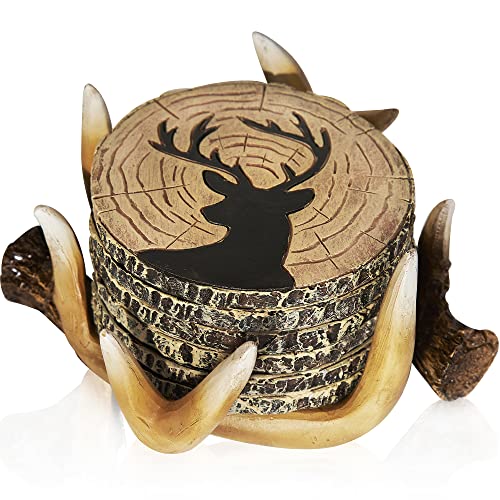 Deer Antlers Coaster Set of 6 β Handcrafted Deer Antler Decor and Man Cave Gifts for Men - 6 Full Size Deer Antlers Coasters for Man Cave DΓ©cor by Cabin Obsession - Used condition - US$22.78