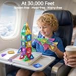 Magnetic Tiles for Kids Travel: 40pcs Portable Mini Building Toy - 30-Sec Iron Case Opens Into 10.6-Inch Play Board - STEM Gift for Toddlers Ages 3-6 - Airplane Road Trip Restaurant