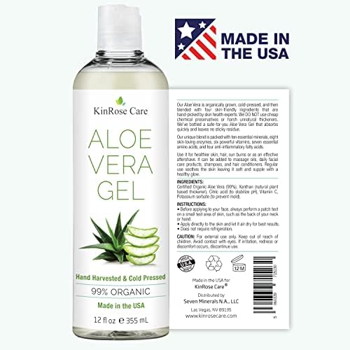KinRose Care, 12oz Aloe Vera Gel for Face, Skin, Hair & Sunburn Relief - From Pure Organic Aloe Vera (99%) - Cold Pressed, Vegan, Unscented - Made in USA. - 2