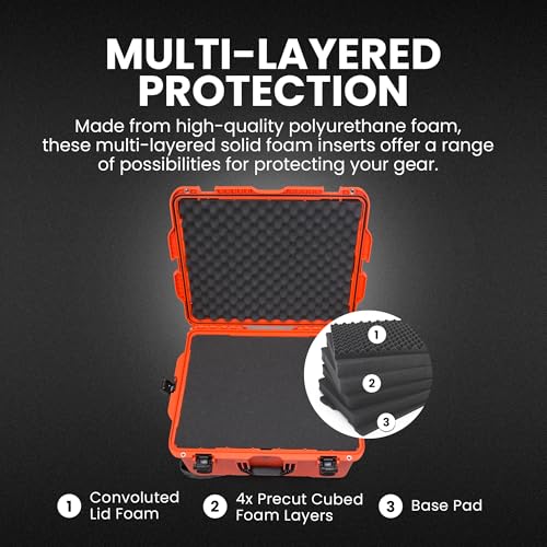 Image of NANUK 960 Hard Case with Cubed Foam - Waterproof Travel Camera Hard Case with Wheels, 25.4 inch x 20 inch x 14.5 inch, Dustproof and Impact-Resistant, Ideal for Heavy Loads - Orange