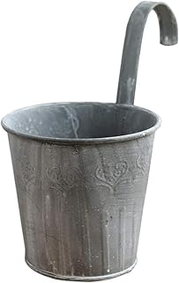 Hemoton Vasos de metal para pendurar em ferro, 2 peças, balde de flores de metal, plantadores, varandas, vasos de flores, recipientes para flores, ganchos para trilhos, cercas, varandas, janelas, pátio, jardim, decoração de casa