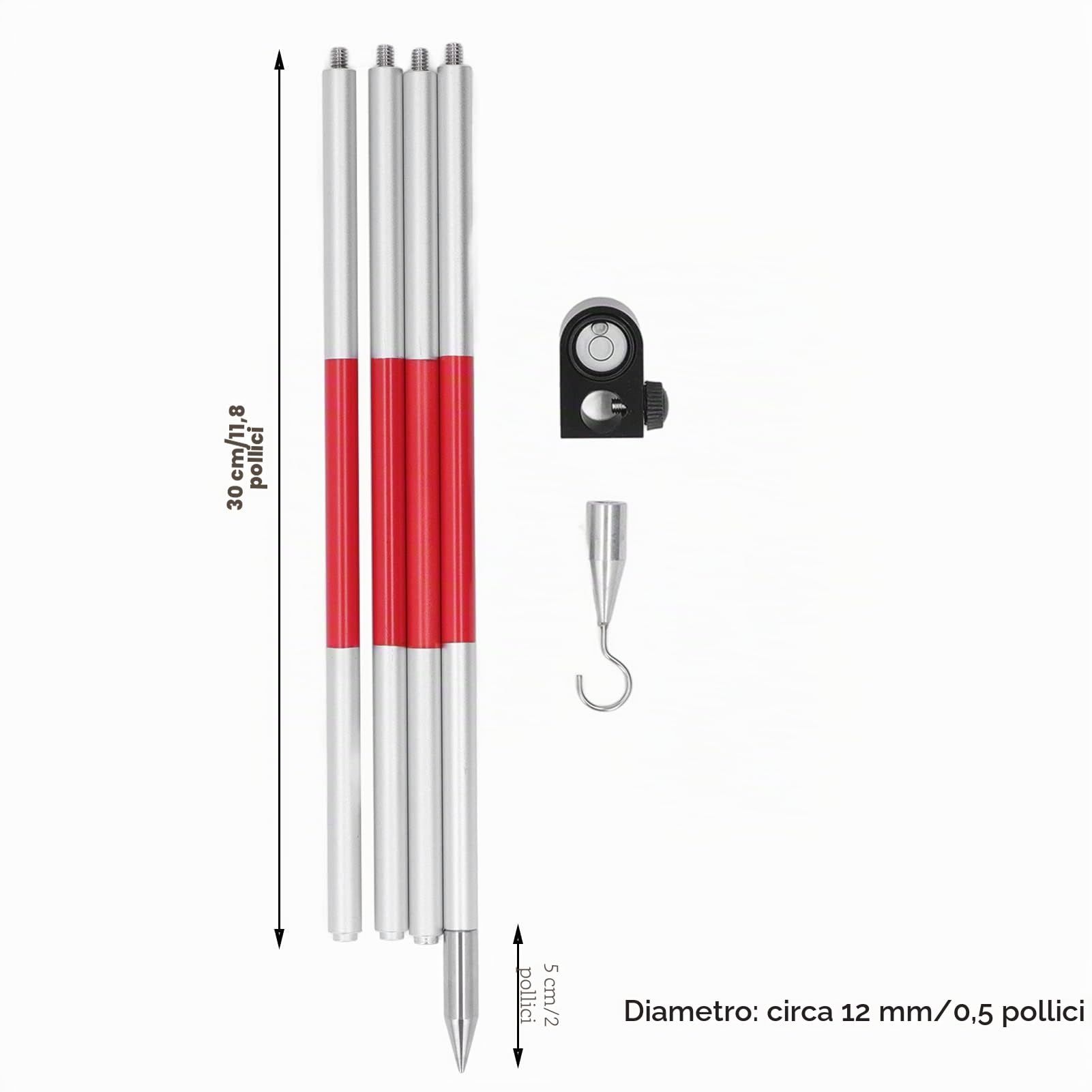 Asta del Prisma, Asta del Prisma di Rilevamento della Stazione Totale della Lega di Alluminio Filettata Universale da 1/4 di Sezione a 4 Sezioni per Metropolitane, Ferrovie