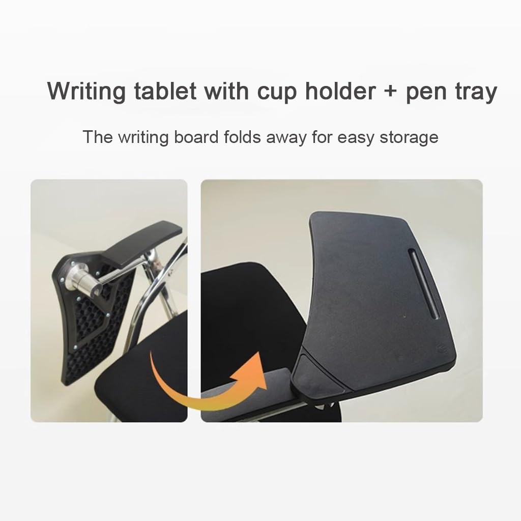 Silla de entrenamiento plegable portátil con bloc de escritura y reposabrazos, ideal para uso doméstico/oficina, diseño ligero, tamaño: 55 x 50 x 86 cm