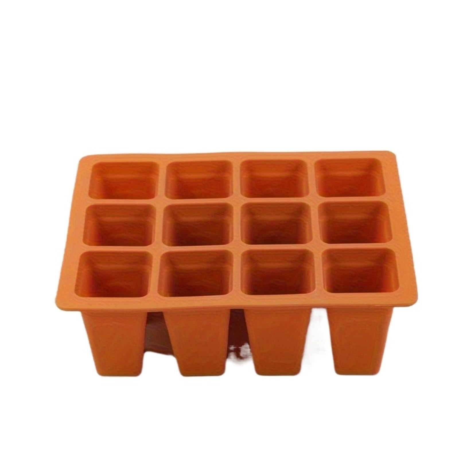 Anzuchtschale 9 quadratische Silikon-Samenkeimungsschale mit Karomuster und Drainagelöchern, Gewächshaus-Sämlingsbehälter, Blumentopf für Pflanzen(Orange)