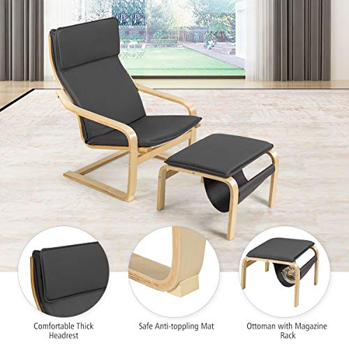 Giantex Wooden Lounge Chair With Ottoman, Modern Accent Armchair Leisure Chair With Removable Cushion, Suitable For Living Room Bedroom Balcony, Armchair And Footstool Set (Gray) #TOP5
