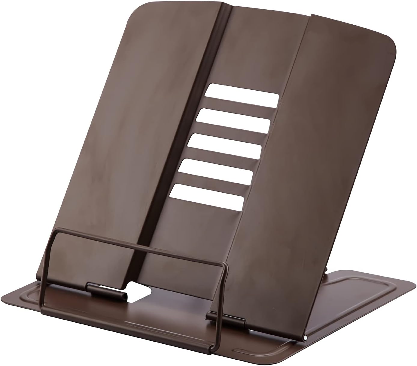 Book Stands and Holders for Reading Metal Adjustable Book Stand Tray Cookbook Reading Desk Foldable Portable Light Bookstand Textbooks Tablet Cook Recipe 6 x 8 7 inch for Kitchen and Office (Brown )
