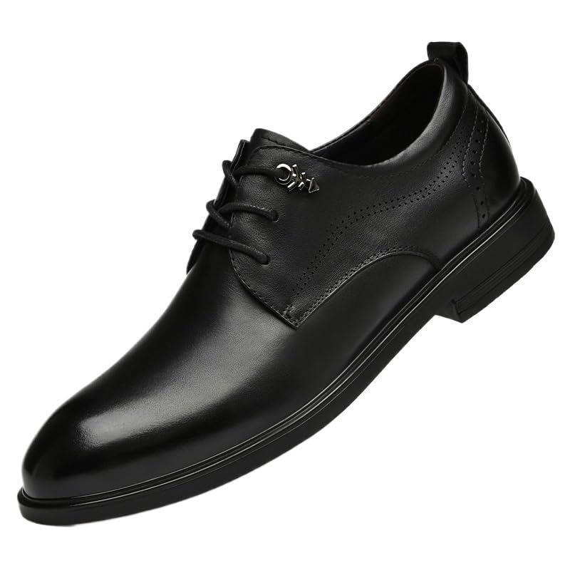 Men's Derby Leather Shoes Classic Round Toe Lace Up Lug Sole Soft Bottom Business Work Dress Shoes
