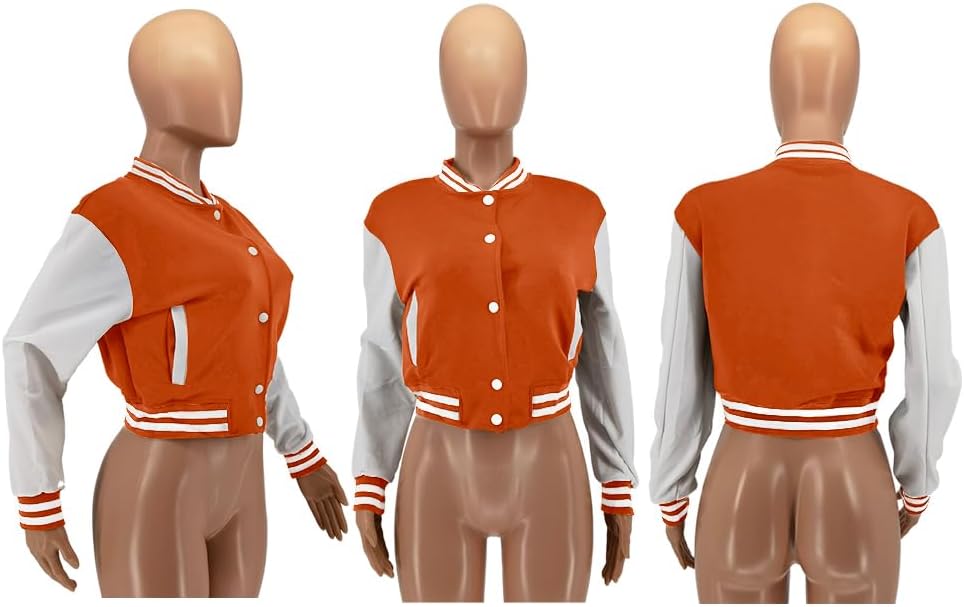 Mintsnow Womens Varsity Jacket Long Sleeve Button Down Bomber Jackets Casual Baseball Uniform Streetwear - Image 4