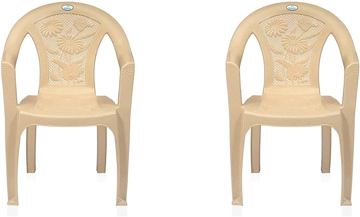 Nilkamal Plastic Chair for Living room with Arm |Set of 2 | 3 Year Warranty | For Home, Living Room, Outdoor | Marble Beige Colour | CHR2060