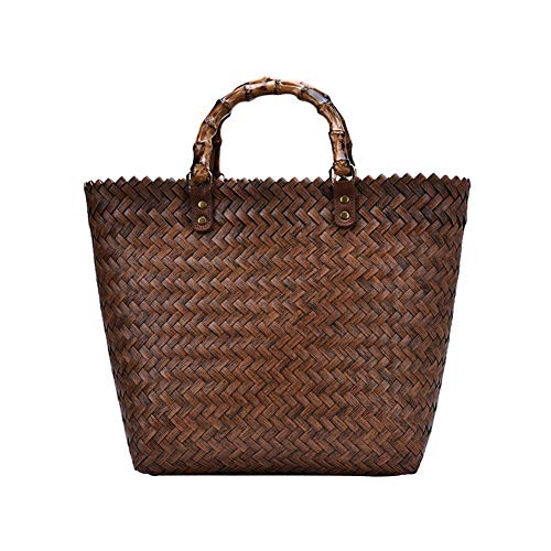 HXSCOO Sac d'épaule Femmes Casual de Grande capacité Sac à Main en Paille de la Mode Fashion Rattin Sac à bandoulière à Bras tricoté à la Main (Color : Brown) Cover