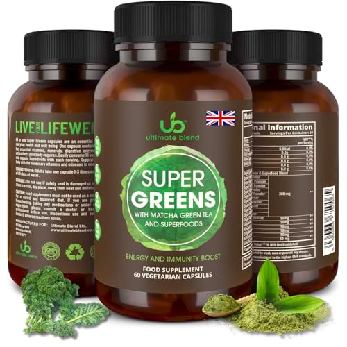 Ultimate Blend Vegan Superfood Capsules - 60 Tablets | Matcha & Green Tea Detox Supplement for Immune Support and Energy & Gut Health