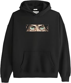 سويت شيرت بغطاء للرأس مطرز بشنطة كبيرة الحجم من انيمي AOT SHINGEKI Attack eren levi - انمي اتاك تطريز ليرين ميكاس اوفر سايز او هودي او توتي باج 23