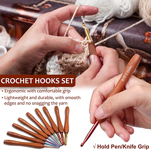 Aeelike Wooden Handle Crochet Hooks Set including Case, 9Pcs 2.0mm-6.0mm Warm, Easy Grip - Image 3