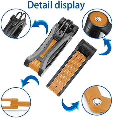BIGLUFU Bike Lock, Folding Bike Locks with 4 Keys, Bicycle Scooter Motorcycle Chain Lock, Heavy Duty Alloy Steel Foldable Lock with Mounting Bracket 2pc Straps, 86cm/34" Unfolding, 1.92 lbs (Orange)